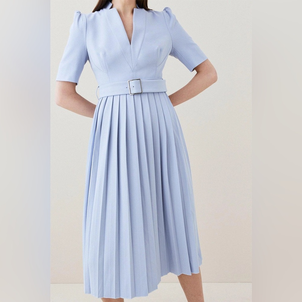 NWT KAREN MILLEN Tall Structured Crepe Forever Pleated Midi Dress. $439 - Picture 3 of 14